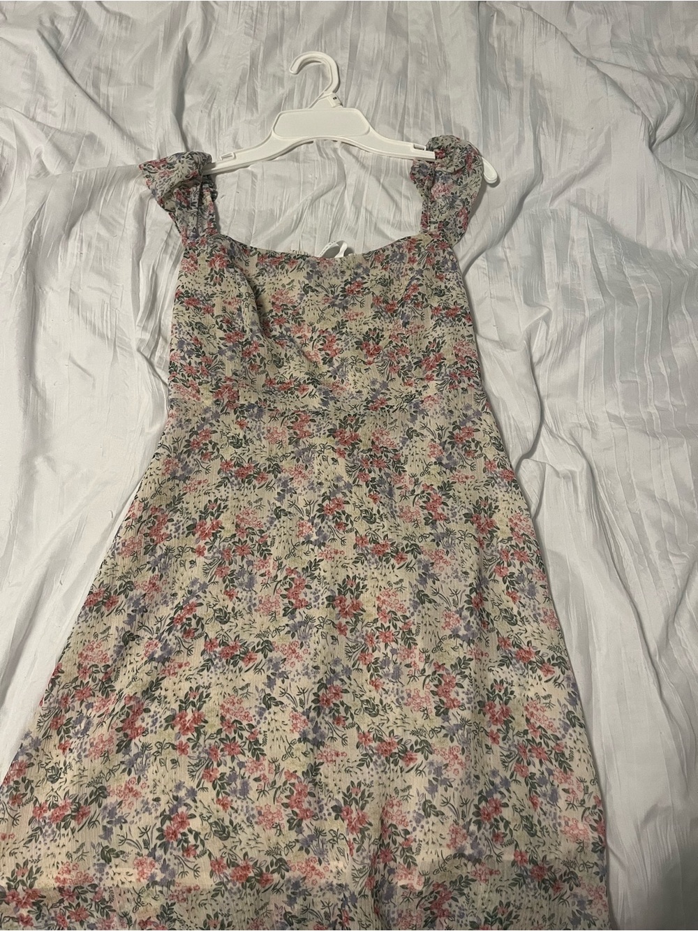 Altar'd State Cream Floral Midi Dress with Pink and Green Bloom
